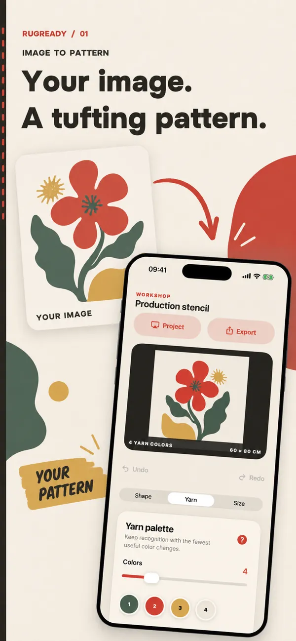 Turning a flower image into a four-color tufting stencil