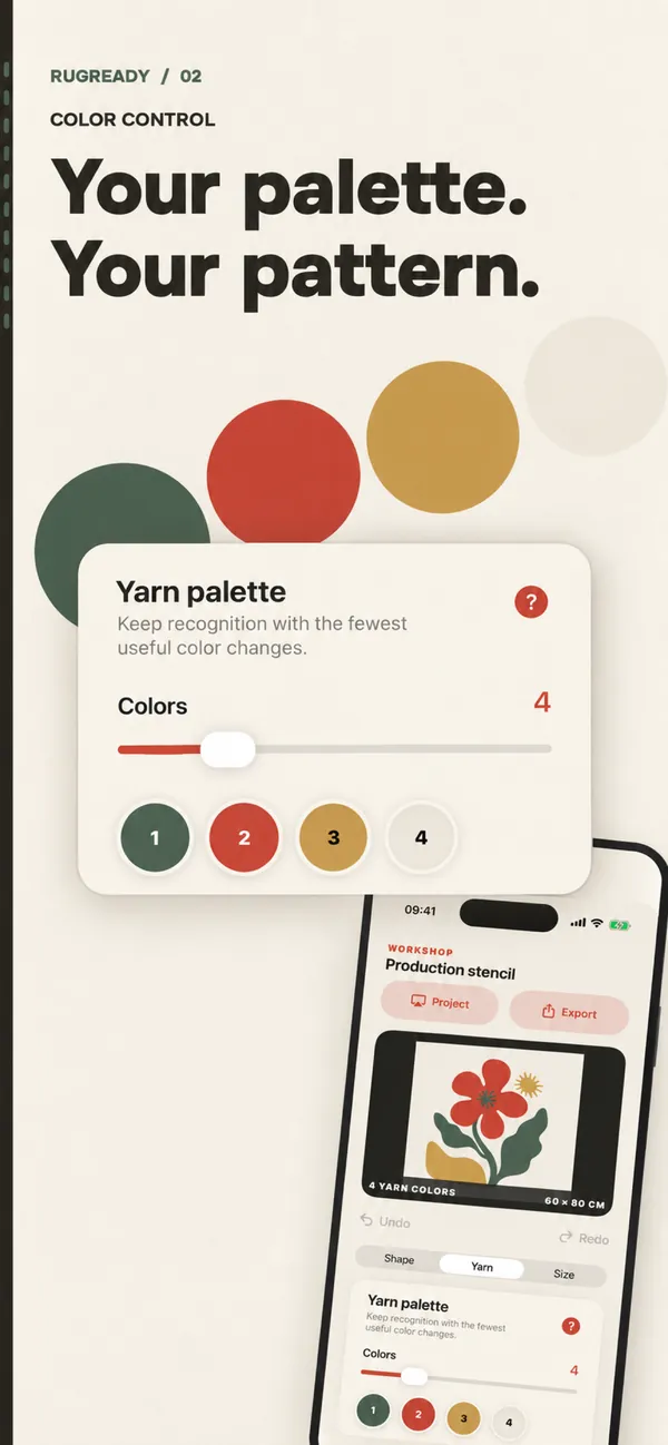 Yarn palette control reducing the stencil to four colors